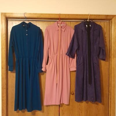 Three Vintage Women's Dresses EJM, Walden Classic, and the shirt Dress sizes. 12 & 14
