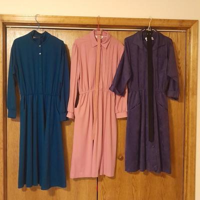 Three Vintage Women's Dresses EJM, Walden Classic, and the shirt Dress sizes. 12 & 14