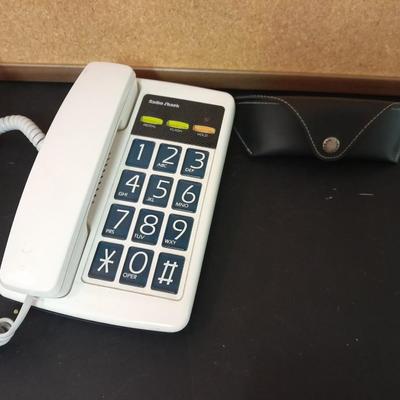 Office supplies, Vintage adjustable light, bulletin boards, Telephones, 3 ring binders, and more