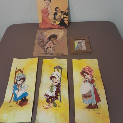 Vintage prints and art Ward, DeGrazia, and lady dancing to man playing guitar