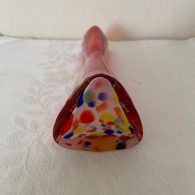 Red Triangular Art Glass Vase