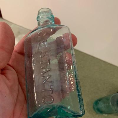 THREE Antique Bottles - Cobalt Blue New York Clear