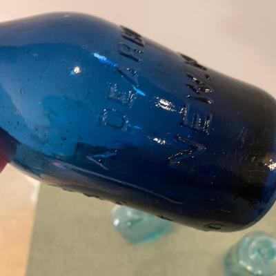THREE Antique Bottles - Cobalt Blue New York Clear