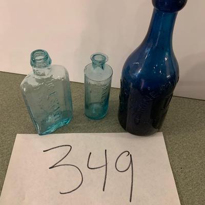 THREE Antique Bottles - Cobalt Blue New York Clear
