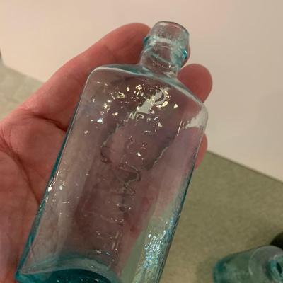 THREE Antique Bottles - Cobalt Blue New York Clear