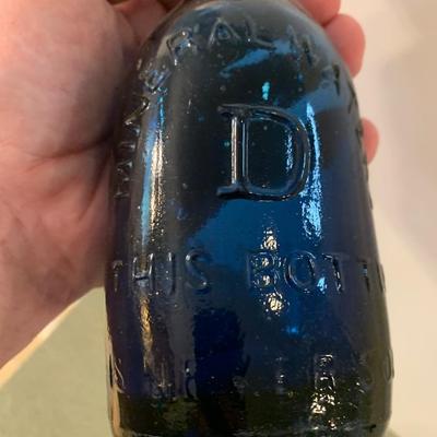 THREE Antique Bottles - Cobalt Blue New York Clear
