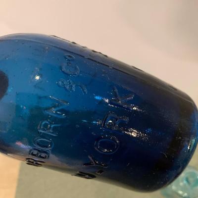 THREE Antique Bottles - Cobalt Blue New York Clear