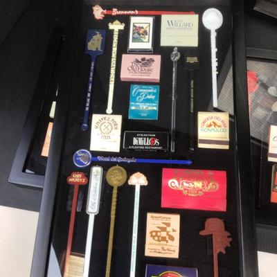 644 Framed Matchbook & Swizzle Stick Collection
