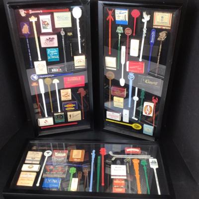 644 Framed Matchbook & Swizzle Stick Collection