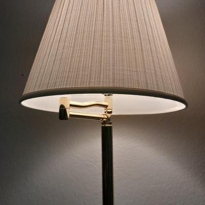 59" Brass floor lamp with adjustable swing top and lamp shade