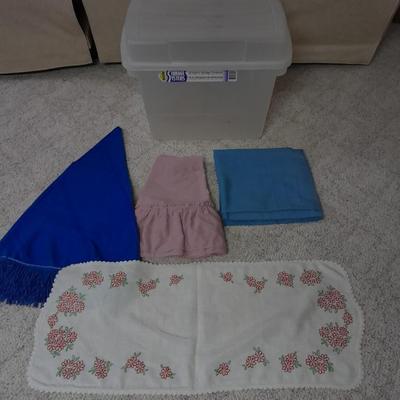 Table linens and embroidered table runner with Tote with lid < Basement