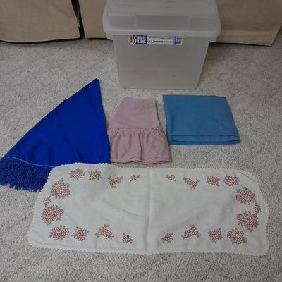 Table linens and embroidered table runner with Tote with lid < Basement