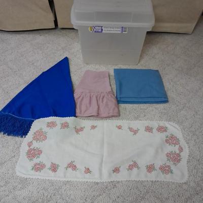 Table linens and embroidered table runner with Tote with lid < Basement