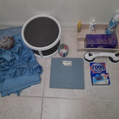 Shower curtain with ties, Organizers, Cleaning, Bathroom scale, and more