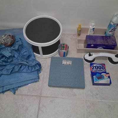 Shower curtain with ties, Organizers, Cleaning, Bathroom scale, and more