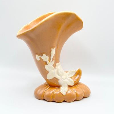 WELLER ~ Vtg. Peach Pottery With White Floral