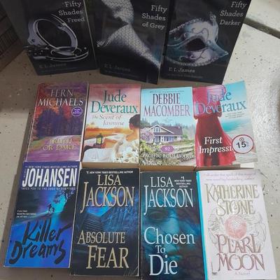 Soft Back Books including 3 set 50 shades of Grey, Debbie Macomber, Jude Deverlaux, Lisa Jackson and more