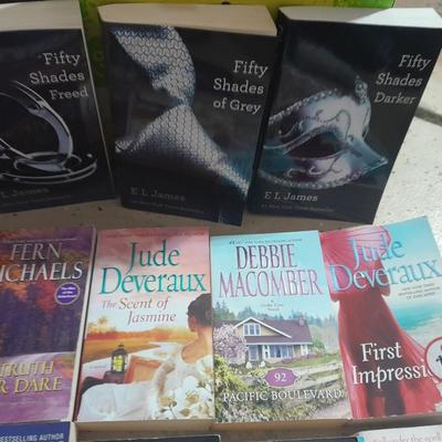 Soft Back Books including 3 set 50 shades of Grey, Debbie Macomber, Jude Deverlaux, Lisa Jackson and more