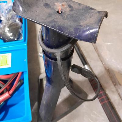 Automotive items safety pack, jumper cables, flares, and emergency with Sears Hydraulic floor Auto Jack