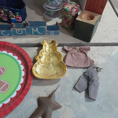 Christmas decorations, scented brooms, log candles, standing deer Carolers and more.