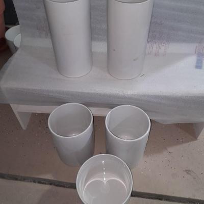 Five different sized Ikea White pillar vases / crocks for special events or home use