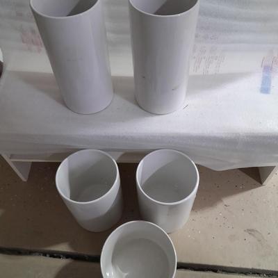 Five different sized Ikea White pillar vases / crocks for special events or home use