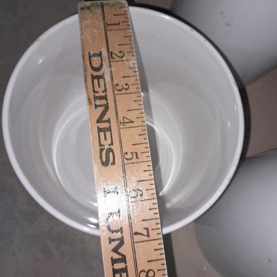 Five different sized Ikea White pillar vases / crocks for special events or home use