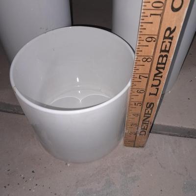 Five different sized Ikea White pillar vases / crocks for special events or home use