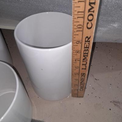 Five different sized Ikea White pillar vases / crocks for special events or home use