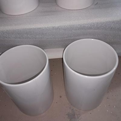 Five different sized Ikea White pillar vases / crocks for special events or home use