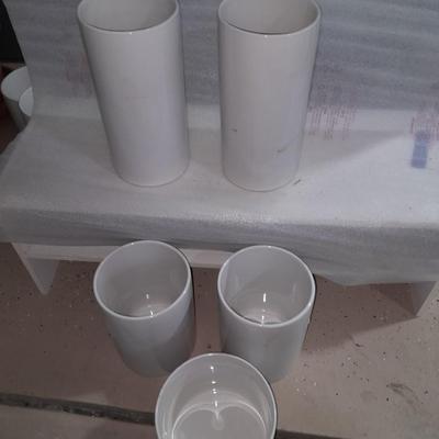 Five different sized Ikea White pillar vases / crocks for special events or home use