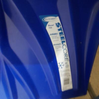 Snow shovels, Push broom, mop, and how with a 18 gallon rope tote