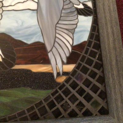 654 Mosaic Geese Stained Glass Artisan Made Framed Art