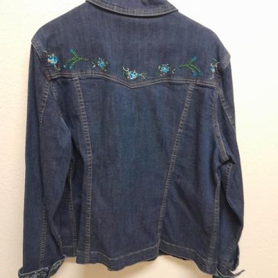 Three Jean Jackets, two with Embroidered design Christopher Banks XL & x, Sag Harbor XL