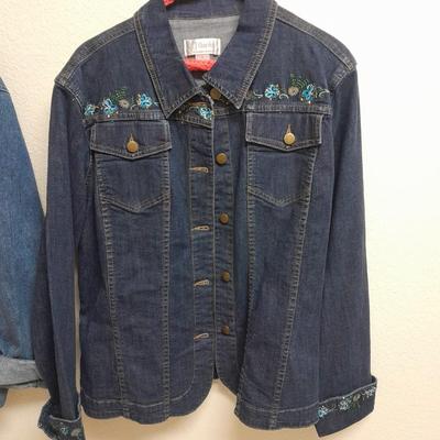 Three Jean Jackets, two with Embroidered design Christopher Banks XL & x, Sag Harbor XL