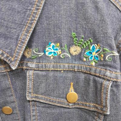 Three Jean Jackets, two with Embroidered design Christopher Banks XL & x, Sag Harbor XL