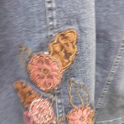 Three Jean Jackets, two with Embroidered design Christopher Banks XL & x, Sag Harbor XL