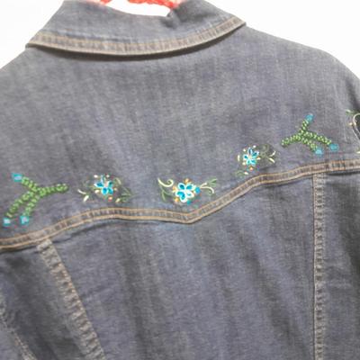 Three Jean Jackets, two with Embroidered design Christopher Banks XL & x, Sag Harbor XL