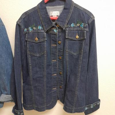 Three Jean Jackets, two with Embroidered design Christopher Banks XL & x, Sag Harbor XL