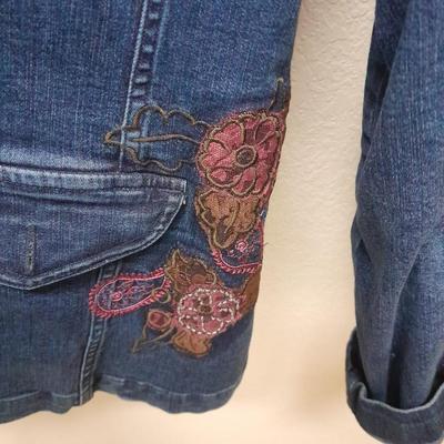 Three Jean Jackets, two with Embroidered design Christopher Banks XL & x, Sag Harbor XL