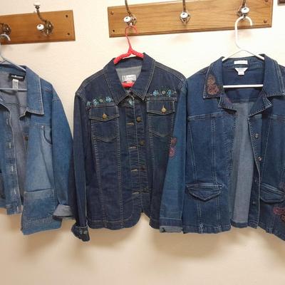 Three Jean Jackets, two with Embroidered design Christopher Banks XL & x, Sag Harbor XL