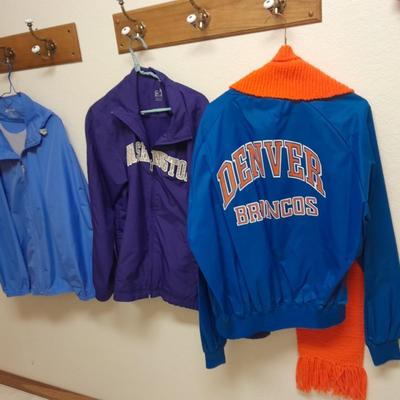 Three windbreaker type jackets, Bronco's, Washington, sizes L & XL
