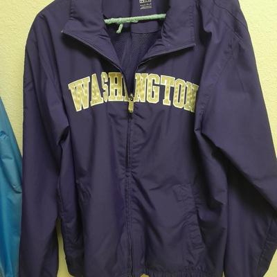 Three windbreaker type jackets, Bronco's, Washington, sizes L & XL