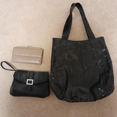 Black purse with wallet and evening bag