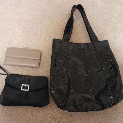 Black purse with wallet and evening bag