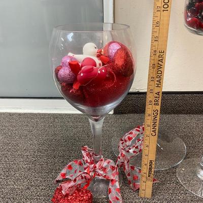 Valentineâ€™s Day Romantic Heart Filled Oversized Glass Stemware Wine Glasses Goblets Holiday Seasonal Decor