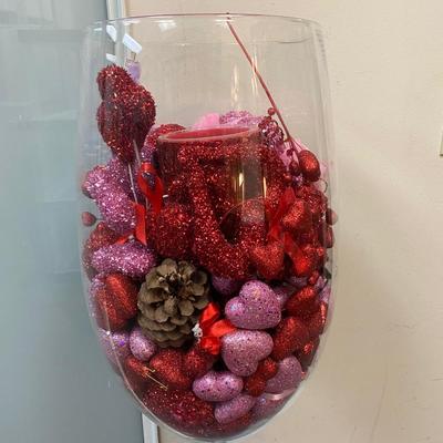 Valentineâ€™s Day Romantic Heart Filled Oversized Glass Stemware Wine Glasses Goblets Holiday Seasonal Decor