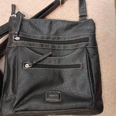 Two black leather like Rosetti purses and a small black Rosetti wallet