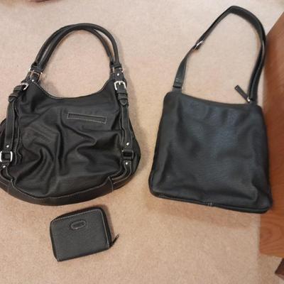 Two black leather like Rosetti purses and a small black Rosetti wallet