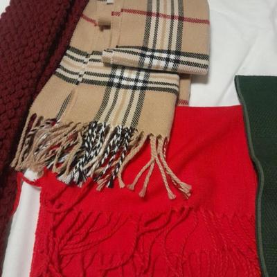 Winter scarves and black driving gloves